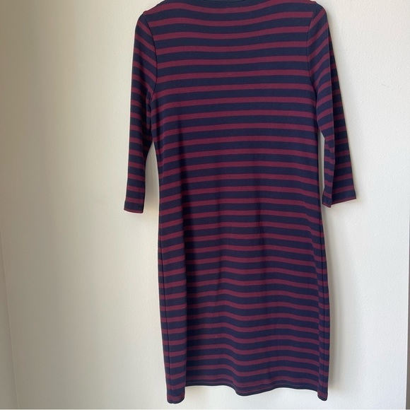 Talbots 100% Cotton 3/4 Sleeve Stripped Dress Featuring Gold Button - Picture 2 of 9
